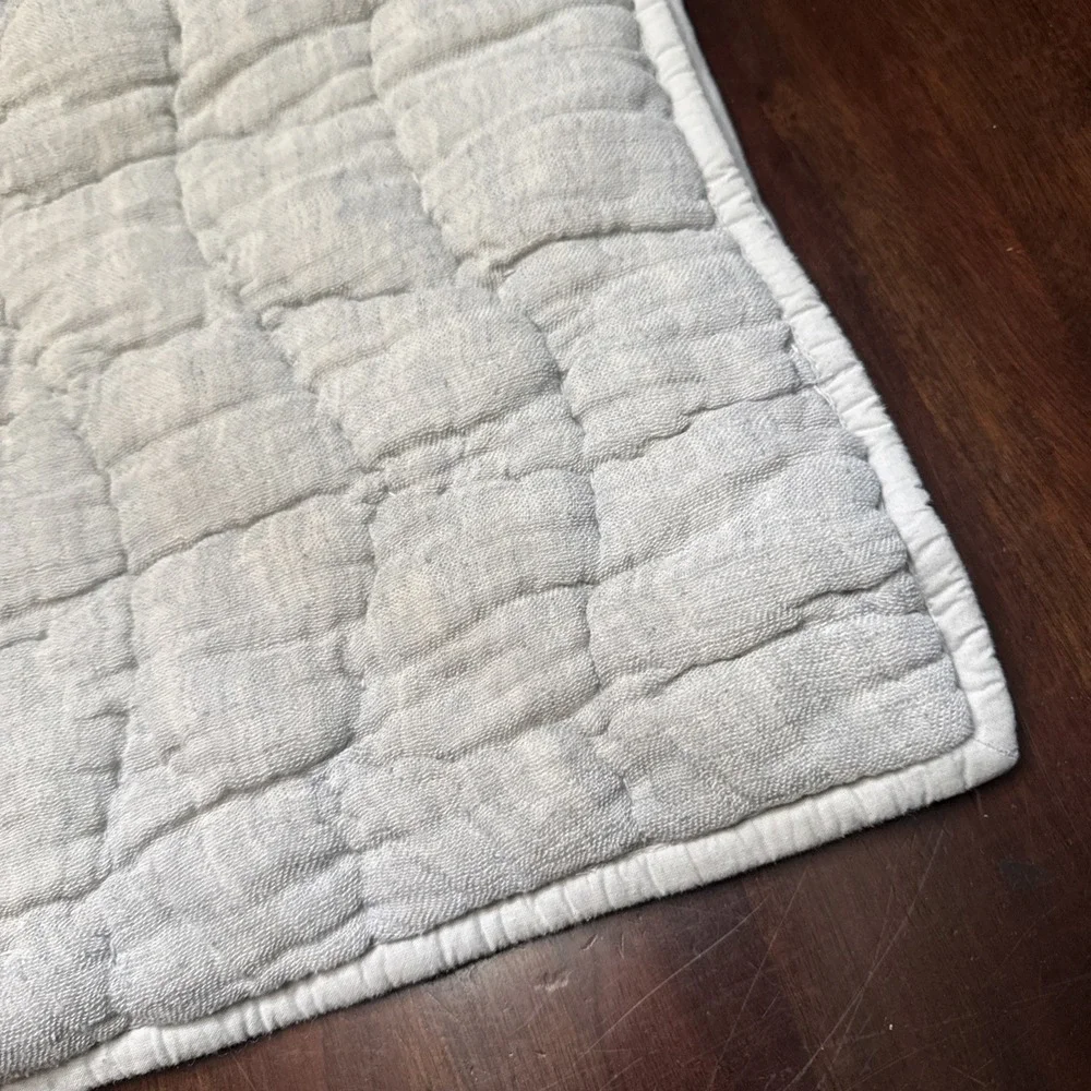 Pottery Barn EURO Pillow Sham Chambray Blue Cloud Quilted Stitched Linen Bedding